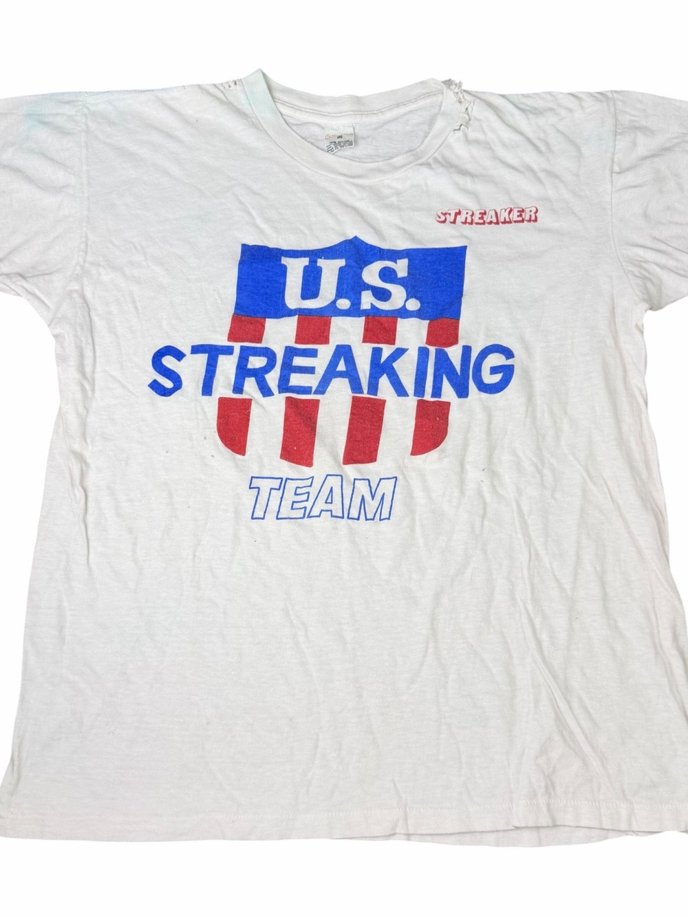 Vintage 1960s US Streaking Team Streaker Distressed T-Shirt White Size Small S